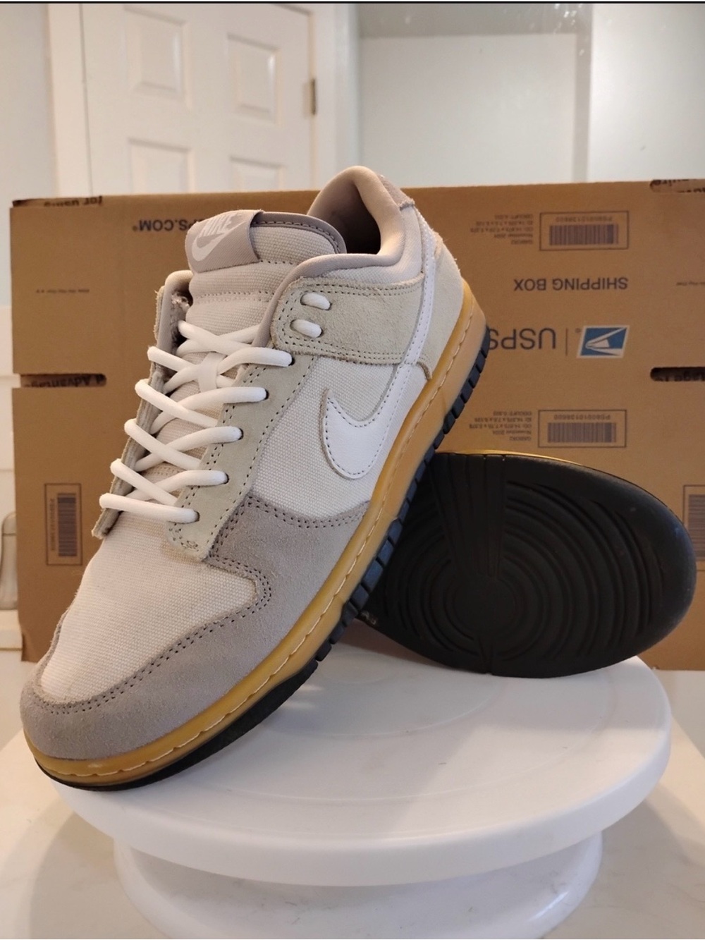 Nike Dunk Low Suede Canvas Tan Neutral Grey Cream Men Size 8